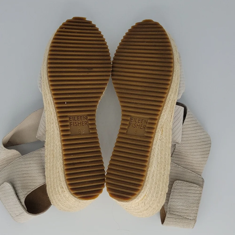 Eileen Fisher Willow Leather Espadrille Wedge Sandal Bone 8
